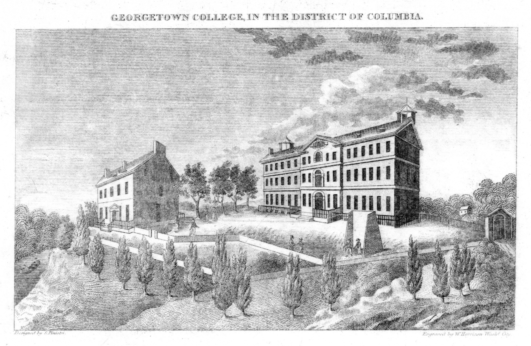 Engraving of Georgetown University Campus in 1829.