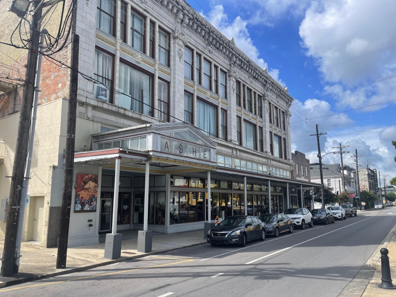 Front of Ashé Cultural Arts Center three-story building.
