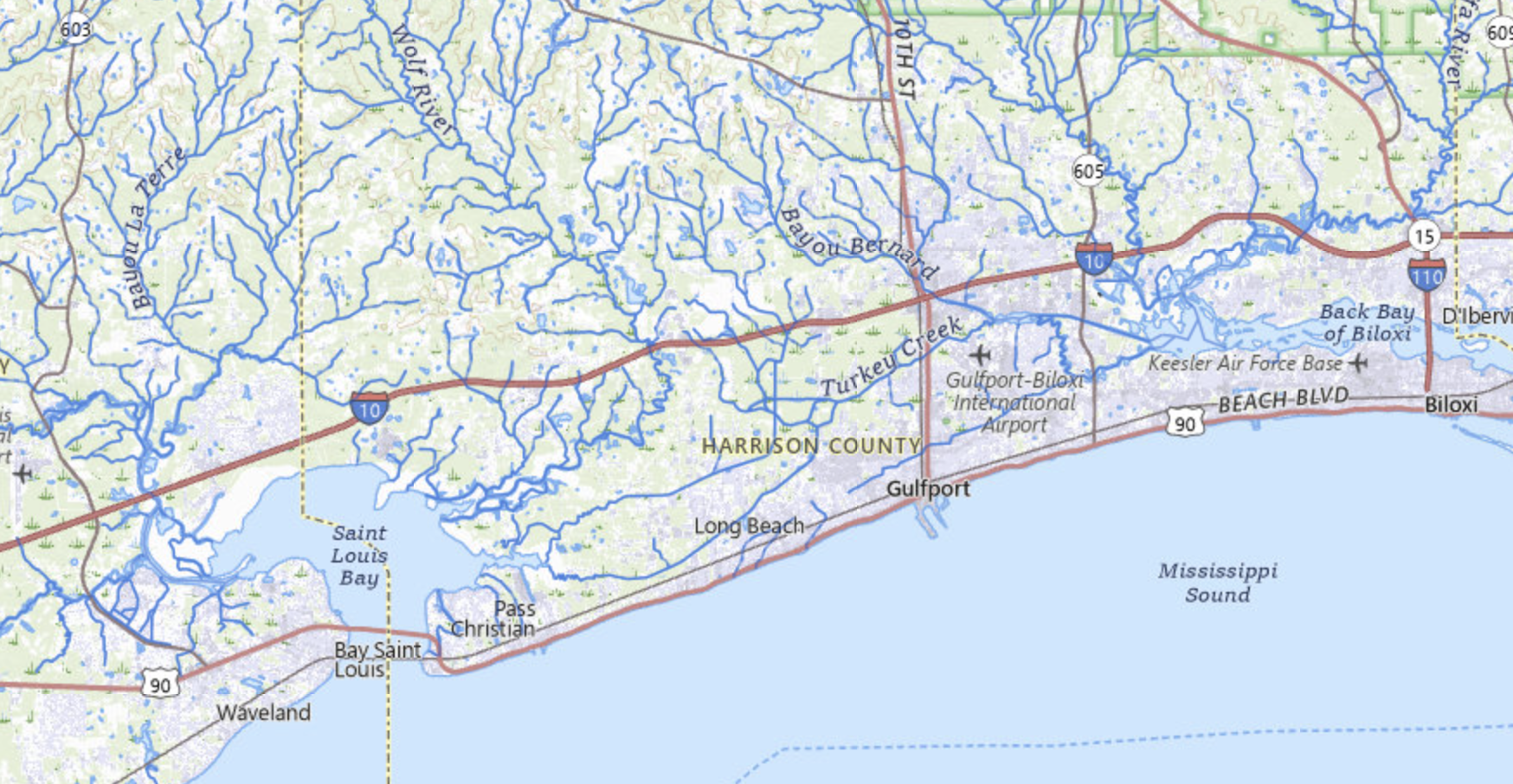 Map of Mississippi Gulf Coast